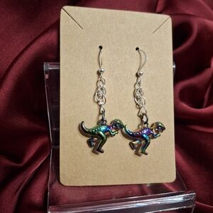 Iridescent Dinosaur Earrings Handcrafted Sterling Silver Wires New